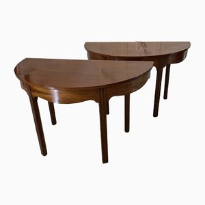 Antique George III Mahogany Demi Lune Console Tables, Set of 2