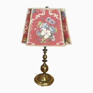 Table Lamp on Brass Foot with Floral Shade, 1920s