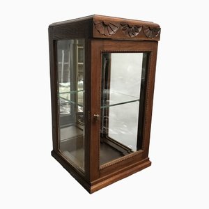 Art Deco Oak and Cut Crystal Glass Wall Cabinet, 1920s