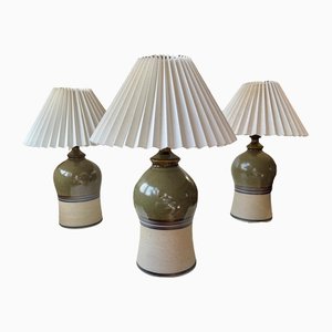 Lampade da tavolo vintage smaltate a strisce, Scandinavia, set di 3