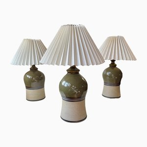 Vintage Scandinavian Glazed Table Lamps with Stripes, Set of 3