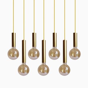 Mid-Century Modern Danish Pendants Lights with Gold Brass Finish, Set of 7