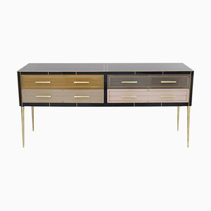 Credenza in legno massello e vetro colorato, Italia, anni '50