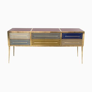 Italian Sideboard in Solid Wood with Colored Glass, 1950s
