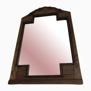 Art Deco Bevelled Crystal Mirror with Wooden Oak Frame, 1920s