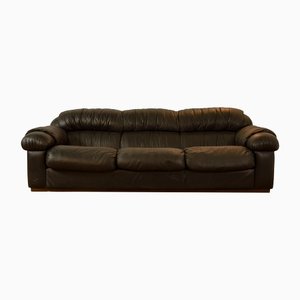 Schwarzes 3-Sitzer Ledersofa, 1970er