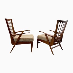 Reclining Lounge Chairs in Cherry Wood, 1960s, Set of 2