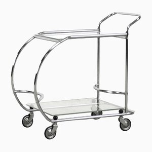 Vintage Art Dèco Tubular Steel Chrome Plated and Glass Bar Cart, 1950s