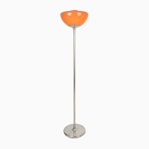 Floor Lamp in Chrome with Orange Glass Shade, 1970s
