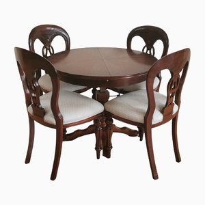 Antique 4 Chairs and Vitagage Dinning Table, Set of 5