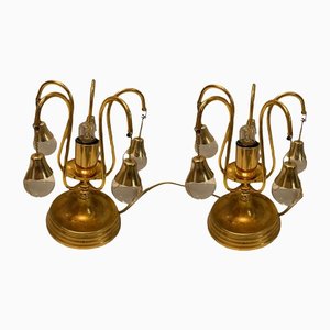 Lampade da tavolo in ottone e cristallo, set di 2