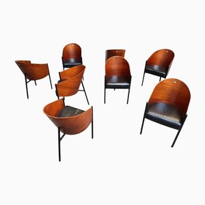 Costes Chairs in Black Leather by Philippe Starck for Driade, 1980s, Set of 8