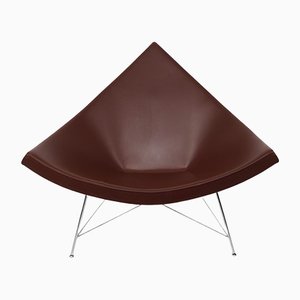 Chaise Coconut Mid-Century en Cuir Marron par George Nelson