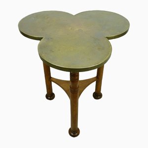Tripod Side Table in Walnut with Brass Top, 1900
