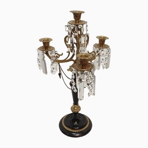 Candelabro francés de ónix negro y bronce, años 40