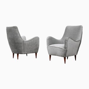 Armchairs in Gray Velvet Attributed to Gio Ponti, 1950s, Set of 2