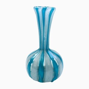 Vintage Art Glass Murano Venini Latticino Zanficul Latice Filgree Vase, Italy, 1950s