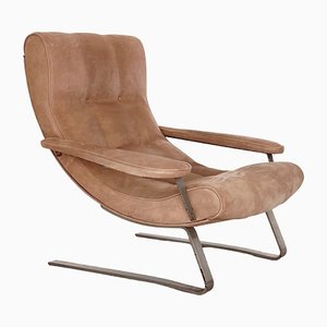 Sillón italiano Mid-Century de gamuza de Guido Bonzani para Tecnosalotto, años 70