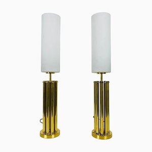Lámparas de mesa francesas Mid-Century modernas de latón, años 60. Juego de 2