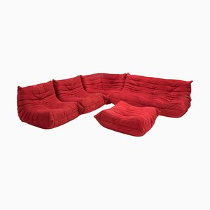 Rotes Alcantara Sofa und Sessel von Michel Ducaroy für Ligne Roset, 5er Set