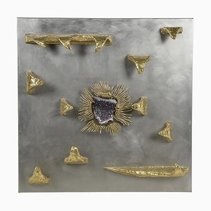 Henri Fernandez, Abstract Wall Decoration, Brass and Amethyst