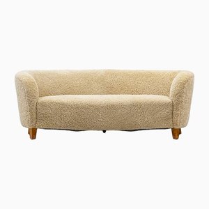 Swedish Modern Curved Sheep Skin Sofa