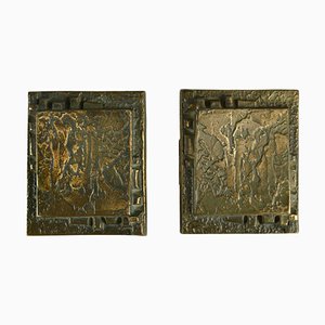 Bronze Push Pull Door Handles With Brutalist Relief, Set of 2