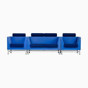 Sofá y dos sillones Ettore Sottsass East Side en azul. Juego de 3