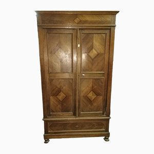 Late 19th Century Two-Door Wardrobe in Walnut with Geometric Design, Italy