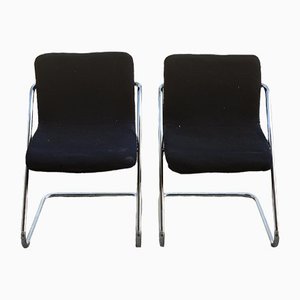 Vintage Chairs in Blue Velvet & Steel, Italy, 1960s, Set of 2