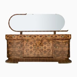 Art Decò Sideboard aus Nussholz mit Ovalem Spiegel, Italien