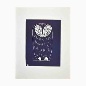 Simon Haret, The Owl, Original Woodcut on Print, Mid-20th-Century