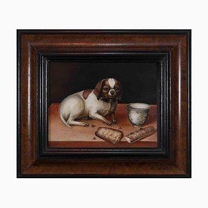 Painting of a Dog, Original Oil on Metal, Early 20th-Century
