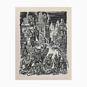 Americas Demons Have Gathered, Woodcut Print, Late 20th-Century