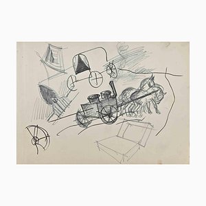 Norbert Meyre, The Carriage, Pencil Drawing, Mid 20th-Century