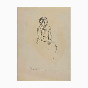 Pierre Georges Jeanniot, The Young Girl, dibujo a lápiz, principios del siglo XX