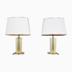 Vintage Brass and Acrylic Glass Table Lamps, 1970s, Set of 2
