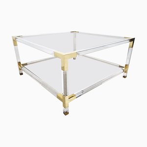 Acrylic Glass and Brass Coffee Table by Charles Hollis Jones, 1970s