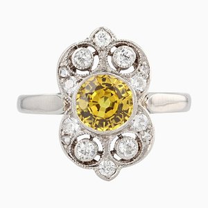 Art Deco Yellow Sapphire Diamonds Platinum Ring, 1925