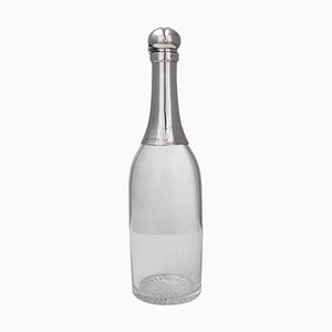 Antike viktorianische Champagnerflasche aus massivem Silber & Glas, 1890er