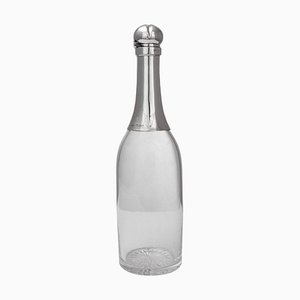 Botella de champán victoriana antigua de plata maciza y vidrio, década de 1890