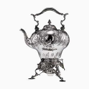 Large 19th Century English Silver Bouillotte from Stand & Burner