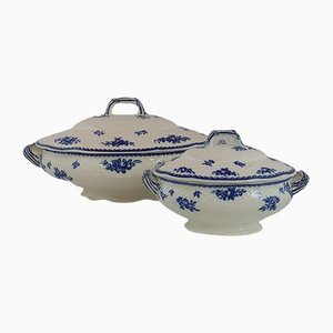 Blue & White Vegetable Tureens with Lid from Wedgwood, Set of 2