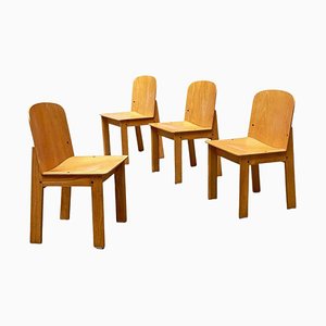 Italian Modern Solid Wood Chairs, 1980s, Set of 4