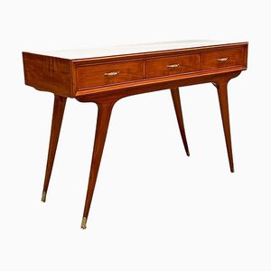Italian Mid-Century Beech, Glass and Brass Bedroom or Hall Console, 1940s