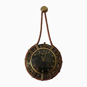 German Brass Zodiac Signs Wind Up Wall Clock with Rope Hanger by Atlanta, 1960s
