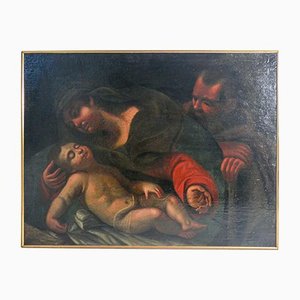 Nativity Scene Painting, 1600s, Oil on Canvas, Framed