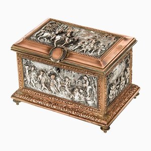 Antique French Silvered and Gilted Copper Jewellery Casket Box from AB Paris