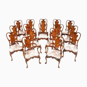 Antique Elm Queen Anne Dining Chairs, Set of 16