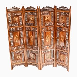 Antique Indian Folding Screen Inlay Room Divider, 1920